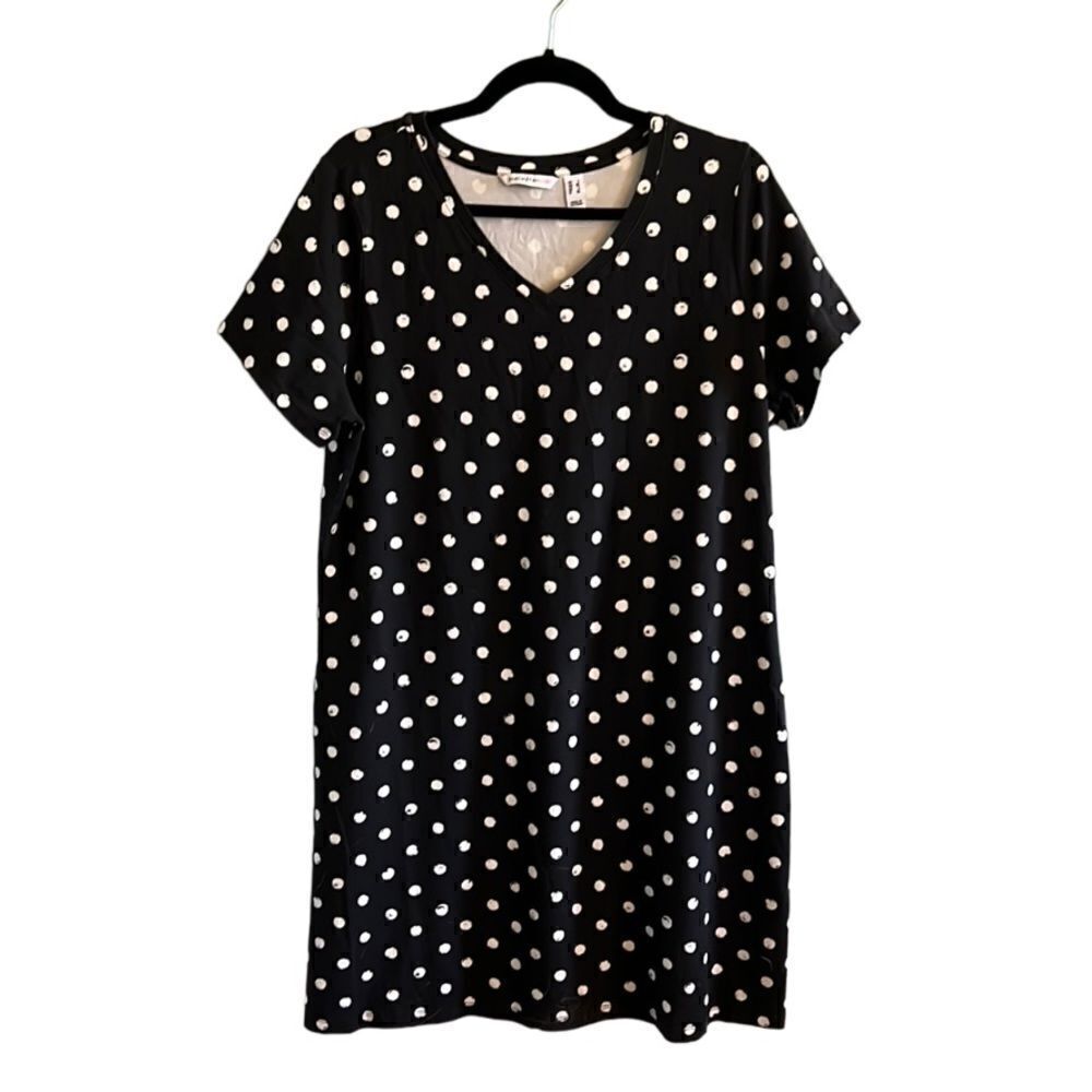 Isaac Mizrahi Women’s Large short sleeve black and white cute polka dot dress
